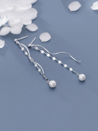 925 Sterling Silver With Platinum Plated Simplistic Chain Threader Earrings