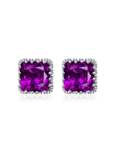 Purple Square Shaped Zircon Stud Earrings