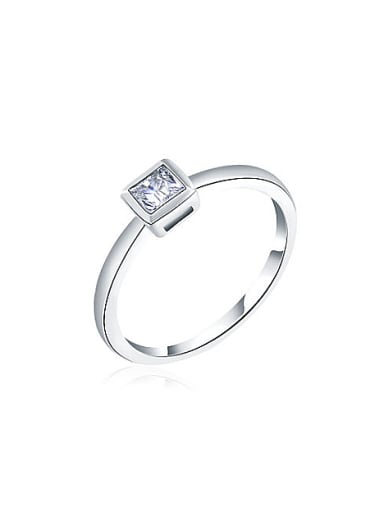 Simply White Gold Plated Rhinestone Square Shaped Ring