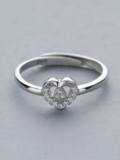 Simple Tiny Cubic Zirconias Heart 925 Silver Opening Ring