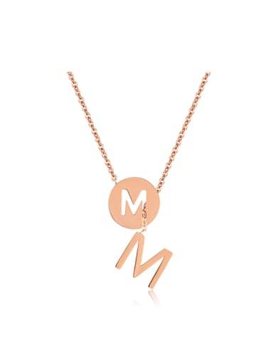 Simple Letter M Rose Gold Plated Titanium Necklace