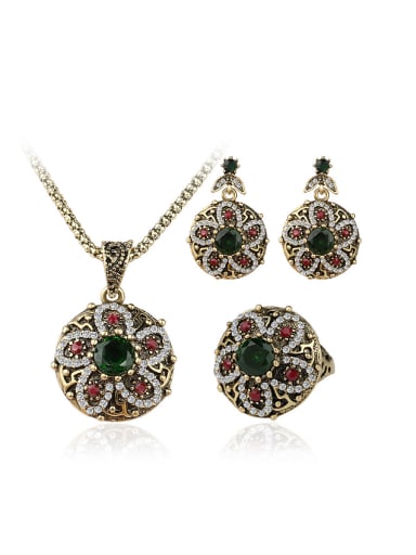 Bohemia style Resin stones White Crystals Flowery Three Pieces Jewelry Set