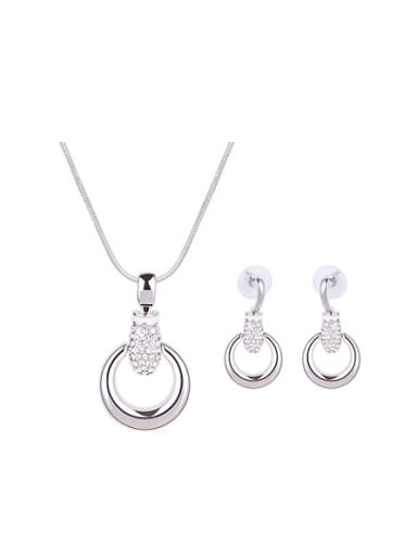 Alloy White Gold Plated Simple style Rhinestones Round-shaped Two Pieces Jewelry Set