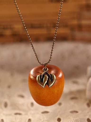 Women Wooden Apple Shaped Necklace