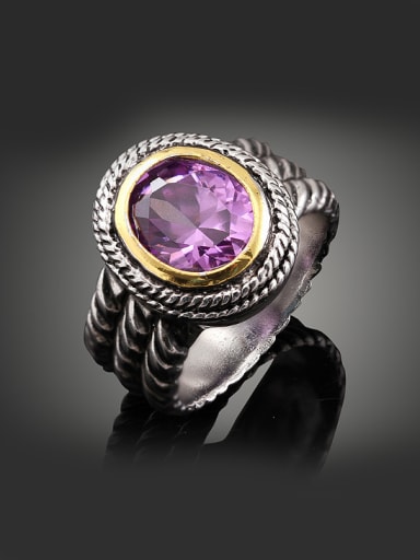 Fashion Purple Zircon Antique Silver Plated Copper Ring