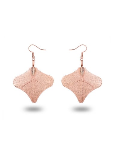 Exquisite Rose Gold Plated Natural Leaf Drop Earrings