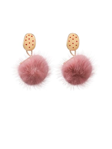 Alloy With Rose Gold Plated Cute    Bow plush Ball Drop Earrings