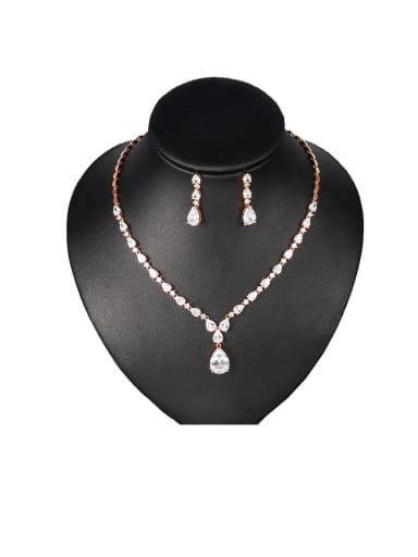 Copper With  Cubic Zirconia  Classic Water Drop Earrings And Necklaces 2 Piece Jewelry Set