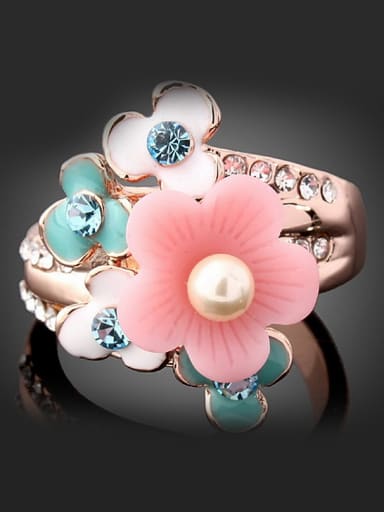 Fashion Enamel Flowers Cubic Rhinestones Alloy Ring