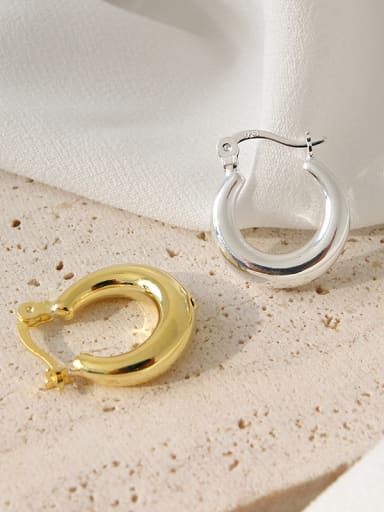925 Sterling Silver With 18k Gold Plated Simplistic Round Clip On Earrings