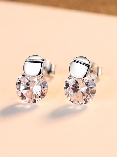 925 Sterling Silver Withd Cute Round  Crystal Stud Earrings