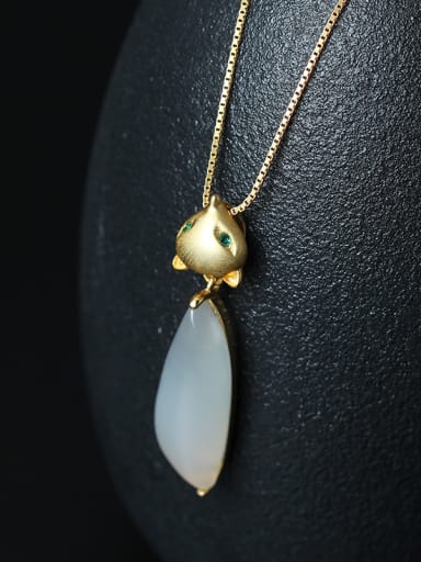 Gold Plated Natural Stone Fox -shape Necklace