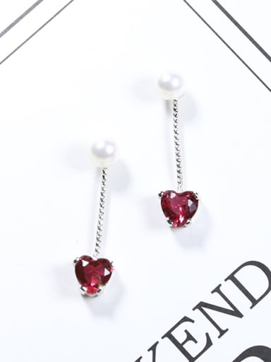 Fashion Imitation Pearl Heart-shaped stone 925 Silver Stud Earrings