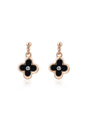 Black Flower Shaped Austria Crystal Enamel Drop Earrings