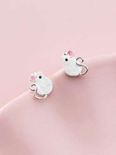 925 Sterling Silver With Platinum Plated Simplistic Mouse Stud Earrings