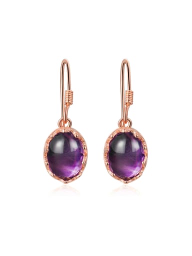 Noble Amethyst Egg-shape Silver Drop Earrings