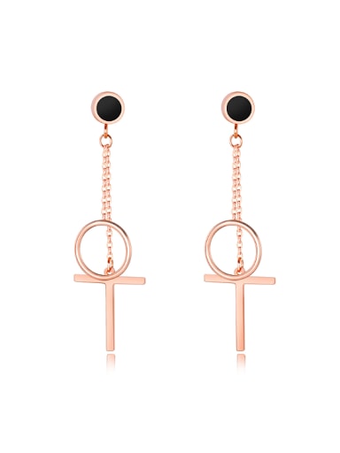 Fashion Hollow Round Cross Rose Gold Plated Drop Earrings