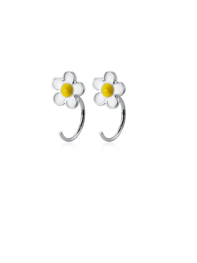 925 Sterling Silver With Platinum Plated Cute Flower Hook Earrings