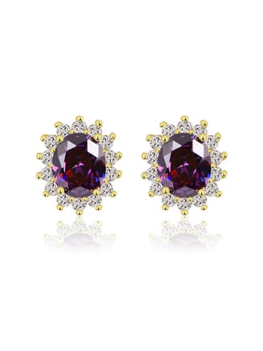 Copper Alloy 18K Gold Plated Fashion Multi-color Zircon stud Earring