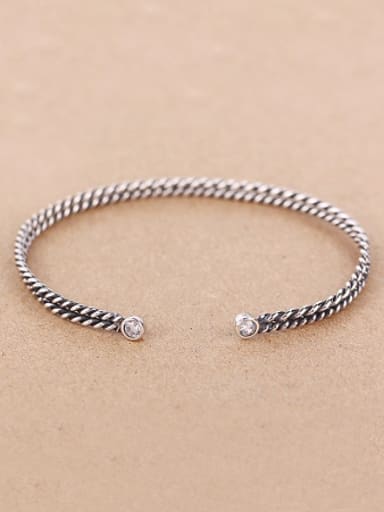 Two-layer Twisted Silver Opening bangle