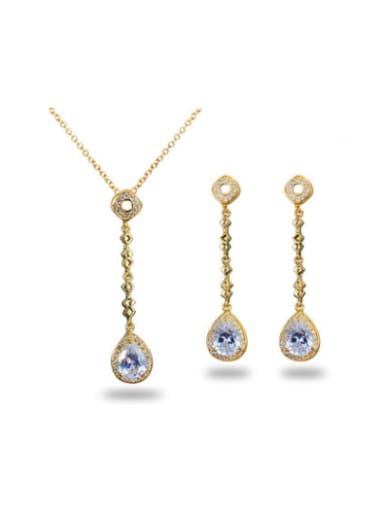 custom Noble Blue Water Drop Zircon Two Pieces Jewelry Set