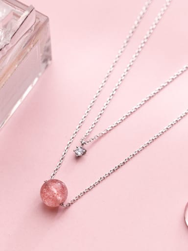 S925 Silver Necklace Pendant female wind strawberry Crystal Double Necklace temperament single drill short clavicle chain D4268
