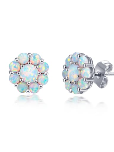 Elegant Flower Shaped Blue Stones Fashion Stud Earrings