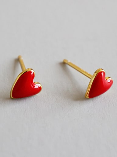 Sterling Silver Mini red heart peach Stud Earrings