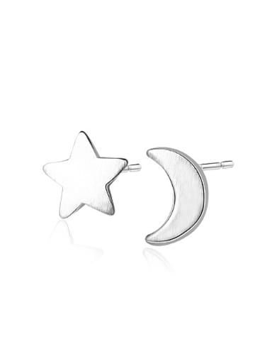 Fresh Star And Moon Asymmetric Stud Earrings