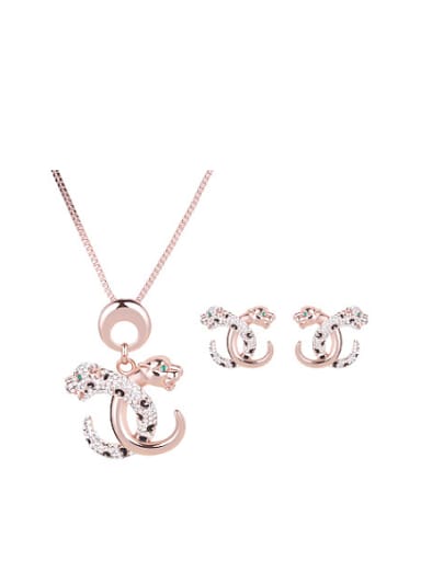 Alloy Rose Gold Plated Fashion Leopards Rhinestones Two Pieces Jewelry Set