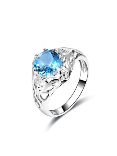 Fresh Blue Round Shaped Glass Bead Ring