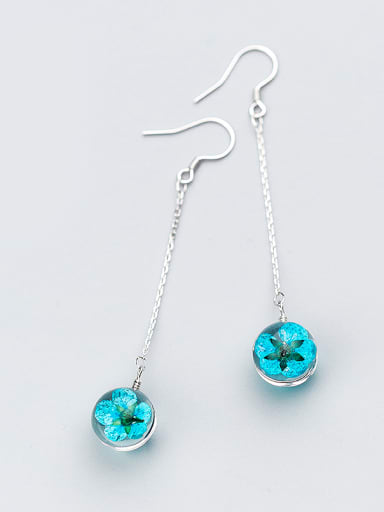 Fresh Blue Round Shaped Crystal S925 Silver Drop Earrings