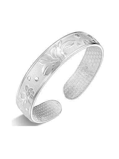 Bohemia style 990 Silver Flowers-etched Opening Bangle