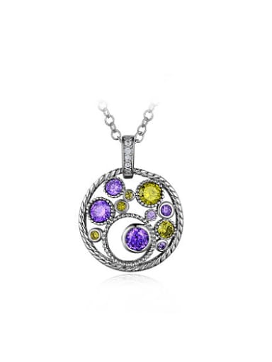 Colorful Round Shaped Rhinestones Platinum Plated Necklace