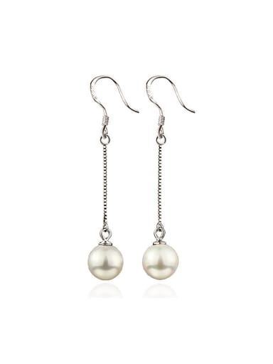 Simple White Imitation Pearl Copper Drop Earrings