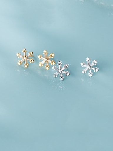 925 Sterling Silver With Cubic Zirconia Simplistic Snowflake  Stud Earrings