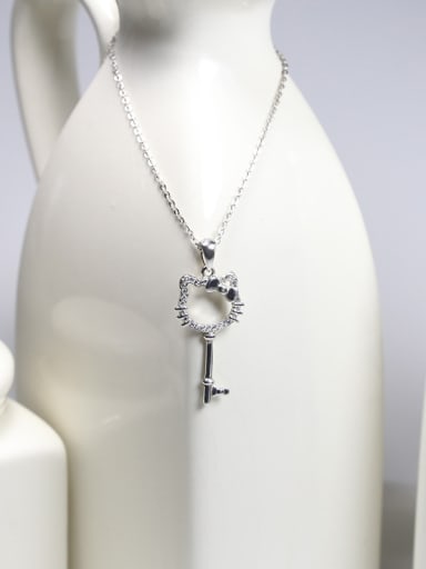 Simple Hello Kitty Key Shiny Zirconias 925 Silver Necklace