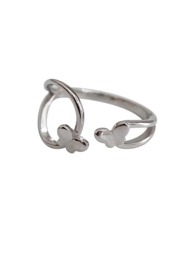 Simple Little Butterfly Silver Smooth Opening Ring