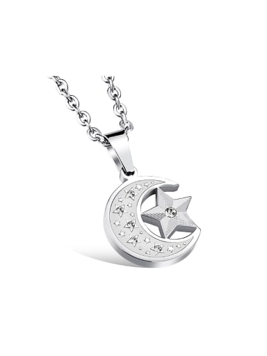 Simple Moon Star Rhinestones Titanium Necklace