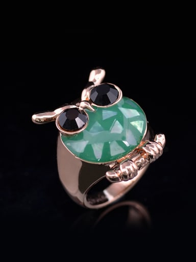 custom Personalized Green Shell Black Rhinestones Owl Alloy Ring
