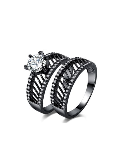 Black Gun Plated Twill Design Glass Bead Ring Set