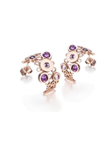Rose Gold Stainless Steel Purple Opal stud Earring