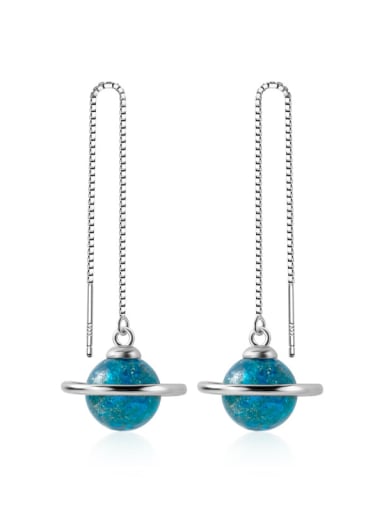 925 Sterling Silver With Opal Fashion Round Threader Earrings