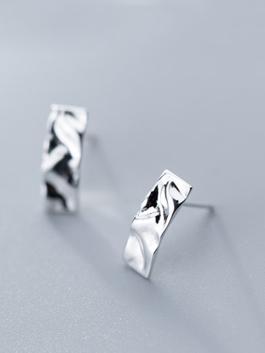 925 Sterling Silver With Silver Plated Simplistic Geometric Stud Earrings