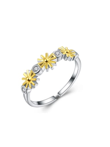 New Design Zircon Set Flower Two Color Plated Ring