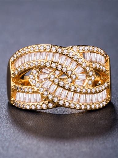 Copper With 18k Gold Plated Cubic Zirconia Trendy Cocktail Rings