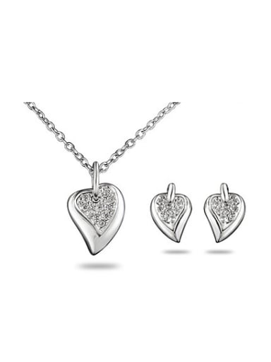 Exquisite 18K Platinum Plated Heart Shaped Two Pieces Jewelry Set