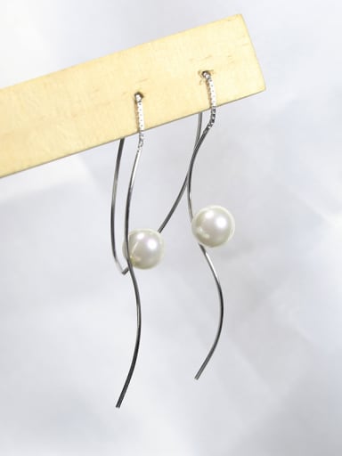 Simple White Freshwater Pearl 925 Silver Line Earrings