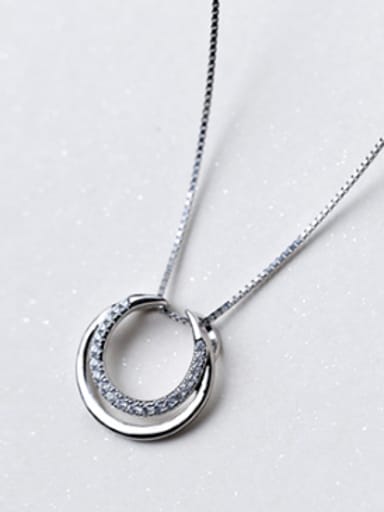 Simply Style Double Round Shaped Rhinestone S925 Silver Pendant