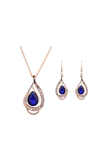 Alloy Imitation-gold Plated Fashion Stones Water Drop shaped Two Pieces Jewelry Set